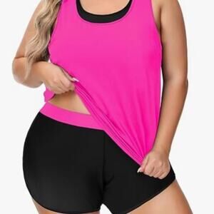 NIeyook Women 3 Piece Tankini Swimsuit Set Size 22W Hot Pink Black NWT Shorts